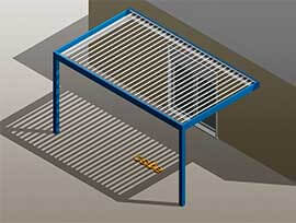 pergola de lamas de aluminio perpendiculares a fachada